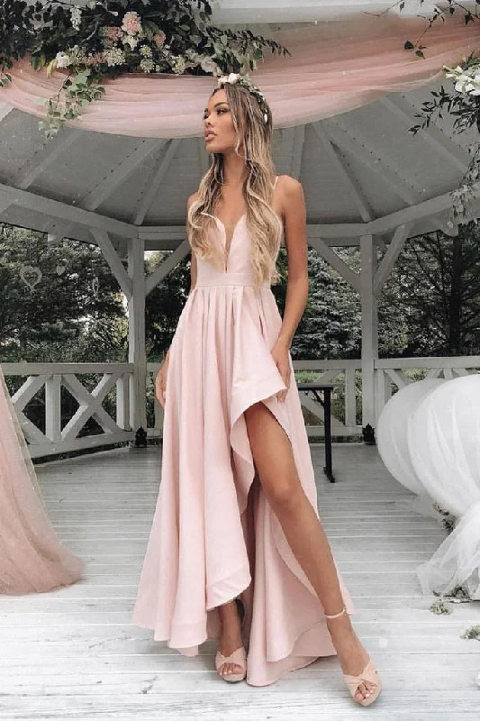 Light Pink Asymmetrical Prom Dresses Sexy Spaghetti Strap Bridesmaid Dresses N1292 Beaded unclassified dresses