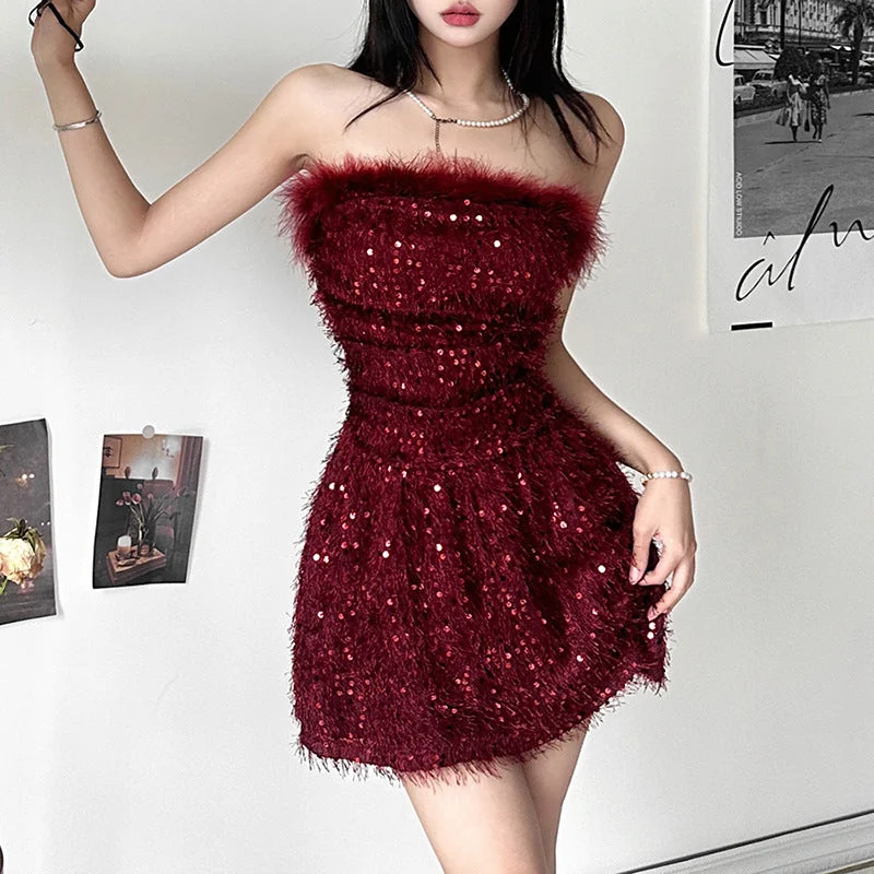 Solid Color Slim Fit Street Fashion High Waisted Boat Neck Dress High-end unclassified dresses