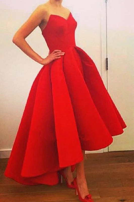 Red Sweetheart High-low Strapless Red Prom Dresses With Ruffles Chiffon unclassified dresses