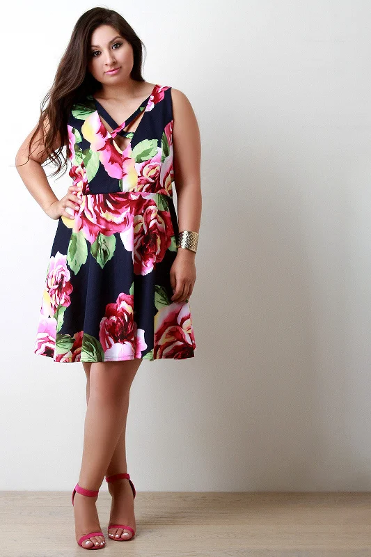 Floral Printed Crisscross V-Neck Skater Dress H&M floral dresses