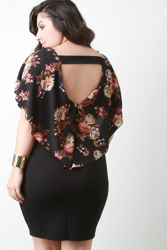 Tiered Floral Chiffon Open Back Bodycon Dress Midi floral dresses