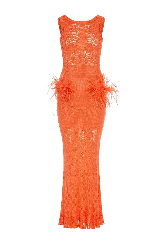 Vanilla Coral Knit Dress With Feathers Preppy unclassified dresses