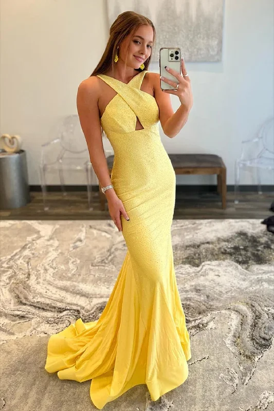 Yellow Halter Mermaid Prom Dress Travel unclassified dresses