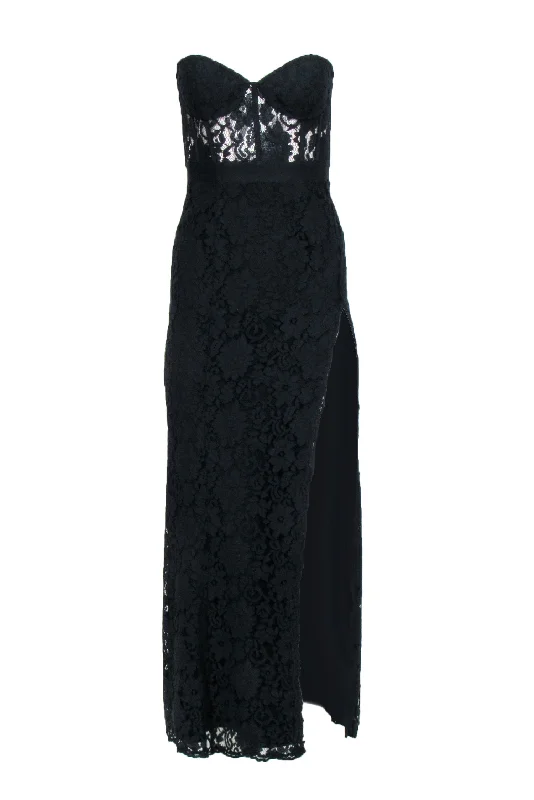 Fame and Partners - Black Strapless Lace Dress Sz S Lace High Neck Dress