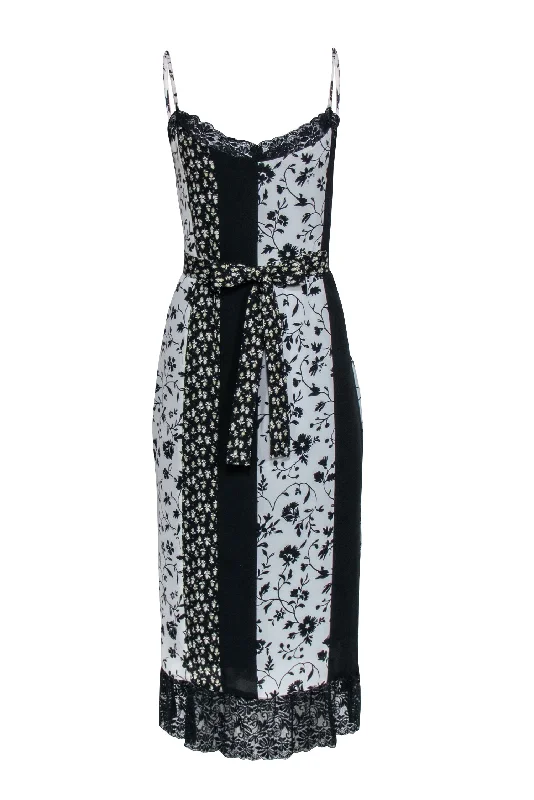 Likely - Black & White Sleeveless Multi Print Lace Slip Dress Sz S Ruffled Lace Dress