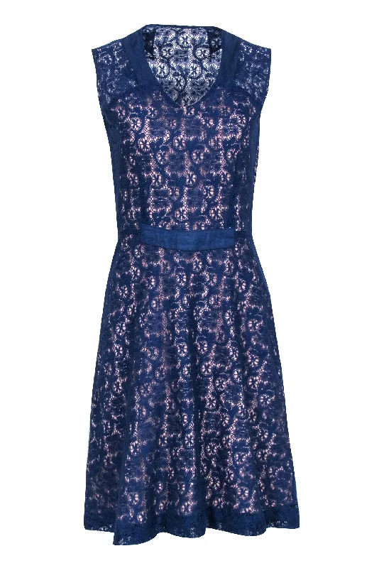 Mayle -  Blue Sleeveless Lace A-line Dress Sz 8 Lace Dress Style