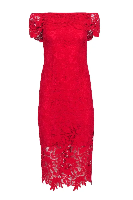 Shoshanna - Red Lace Off The Shoulder Dress Sz 0 Lace Gown Glam