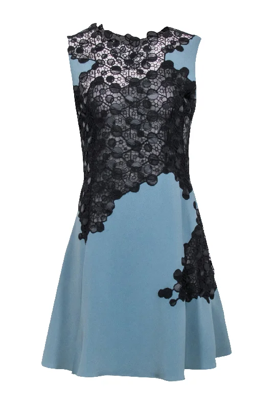 Versace - Blue w/ Black Lace Sleeveless Dress Sz 8 Sexy Lace Dress