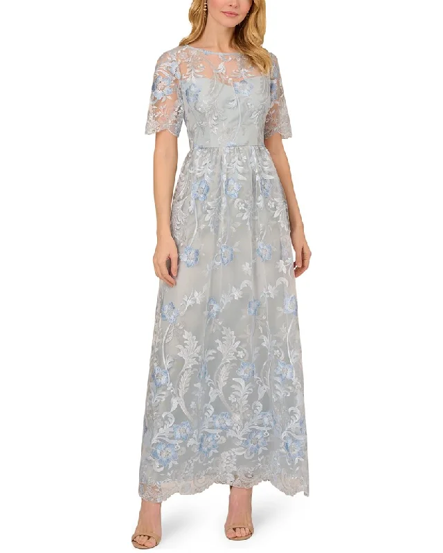 Adrianna Papell Embroidered Long Gown Maxi Skirt Glam