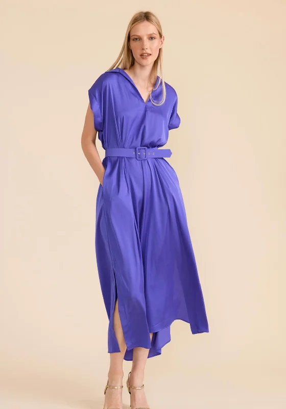 Caroline Kilkenny Phoebe Star Belted Waist Satin Maxi Dress, Lavender High-Waist Maxi Skirt