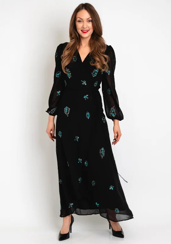 Hope & Ivy Embellished Wrap Maxi Dress, Black Blue Embellished Maxi Skirt