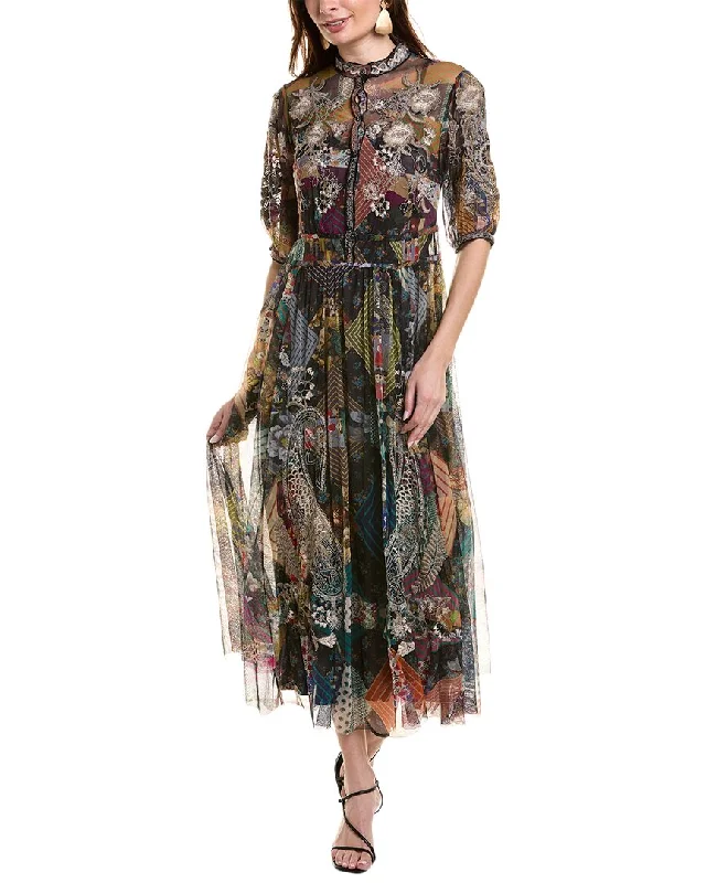 Johnny Was Kiara Mesh Maxi Dress Floral A-line Skirt