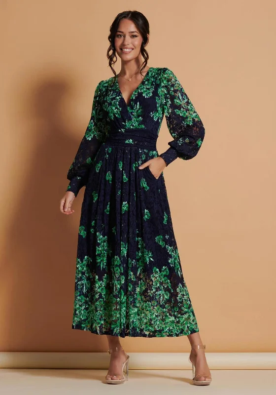 Jolie Moi Amica Symmetrical Print Lace Maxi Dress, Green Maxi Skirt Dress