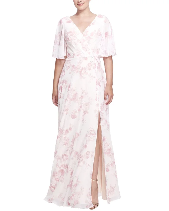 Marchesa Notte Rome Printed Long Gown Soft Ruffled Maxi