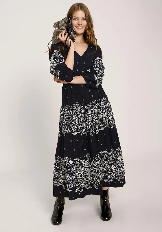 White Stuff Maude Printed Embroidered Maxi Dress, Black Maxi Skirt Collection