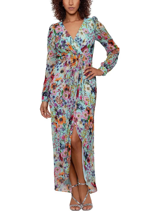 Womens Chiffon Floral Maxi Dress Soft Ruffled Maxi