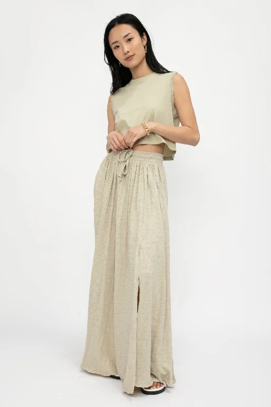 Maxi Skirt With Slit in Faded Moss Boho Midi Skirt