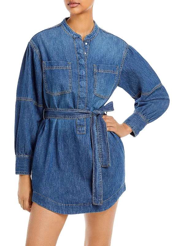 Womens Denim Cotton Shirtdress A-line Shirt Dress