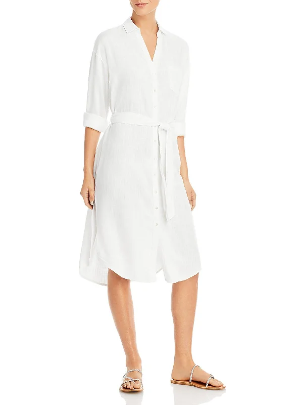 Womens Woven Viscose Shirtdress Relaxed Shirt Dress