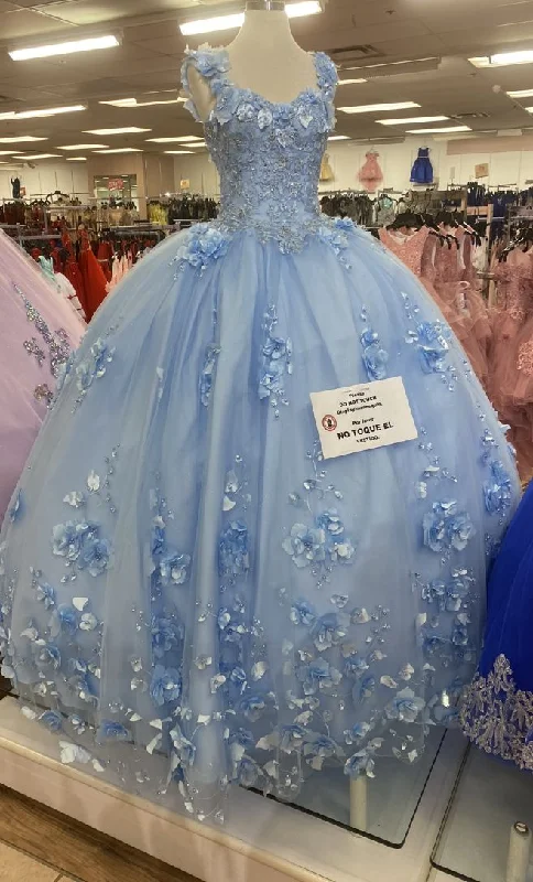 Blue Tulle Ball Gown With 3D Flowers,Blue Sweet 16 Dress,Blue Princess Dress Y2340 Pink Tulle Gown