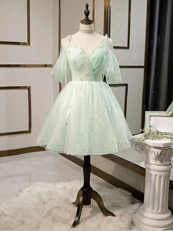 Simple Sweetheart Neck Tulle Short Dresses, Puffy Green Homecoming Dresses,Y2409 Tulle Dress Sleek